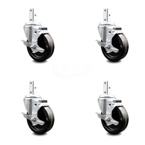 4 Inch Phenolic Wheel Swivel 3/4 Inch Square Stem Caster Set with Brake SCC